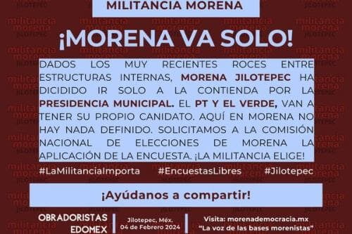 Se "divorcia" Morena del PT y PVEM en Jilotepec