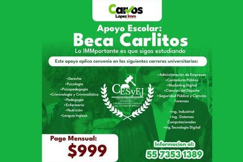 Abre convocatoria "Beca Carlitos"; apoyo universitario Carlos López Imm