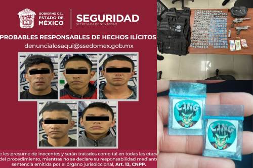 Armados, con más de 230 dosis de drogas y un chaleco de la policía federal; agarran a 5 en Huehuetoca