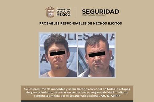 Detienen a dos de la Familia Michoacana que extorsionaban polleros, en Almoloya de Juárez