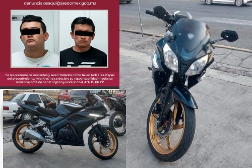 Viajaban a bordo de dos motos robadas en Toluca; ya fueron detenidos
