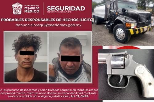 Hombres armados roban pipa en San Bartolo Morelos y los detienen en Atlacomulco