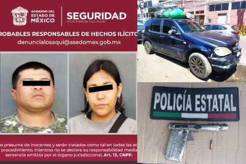 Atrapan a pareja armada en Villa del Carbón, la acusan de llevar autopartes de dudosa procedencia